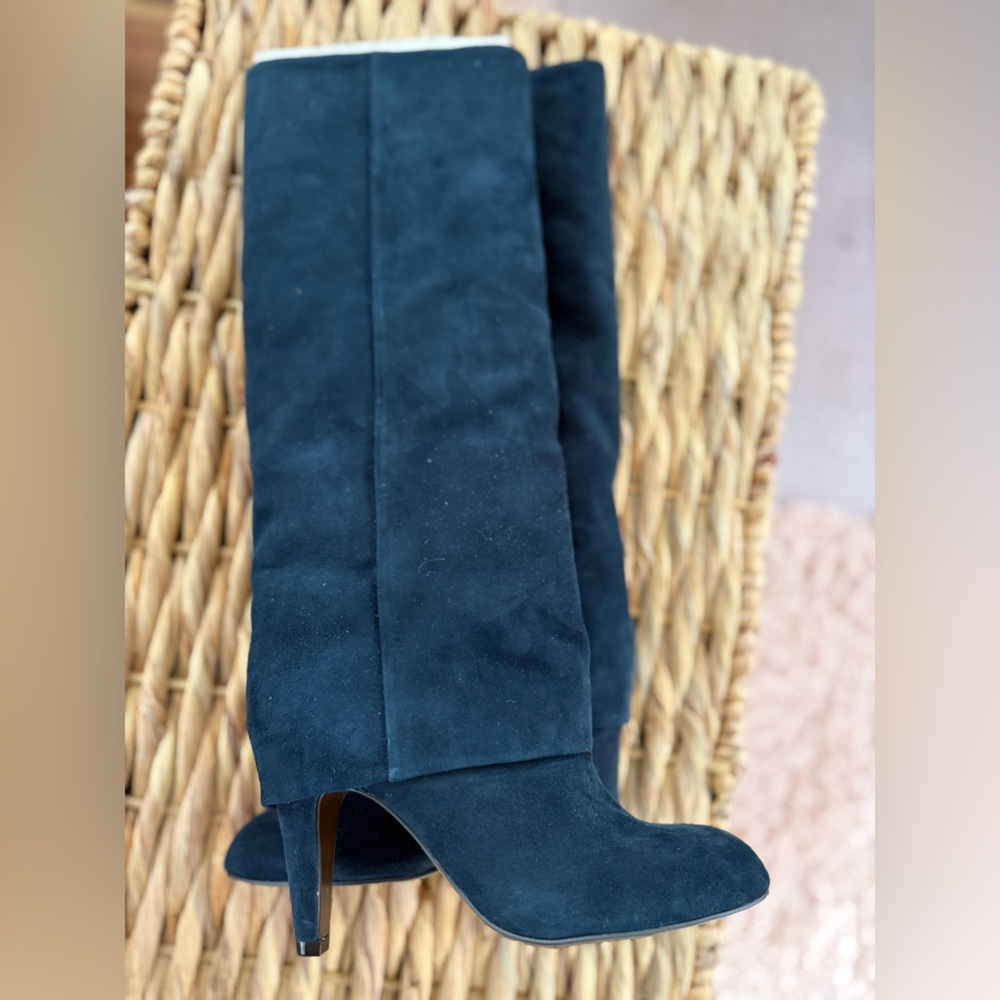 New Ash Olivia Navy Blue Suede Fold Over Boots Sz38